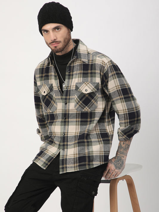 Multicolour Tartan Checked Double Pocket Flannel Shirt