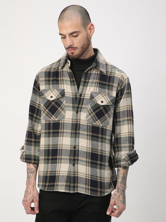 Multicolour Tartan Checked Double Pocket Flannel Shirt