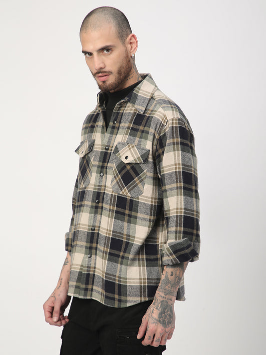 Multicolour Tartan Checked Double Pocket Flannel Shirt
