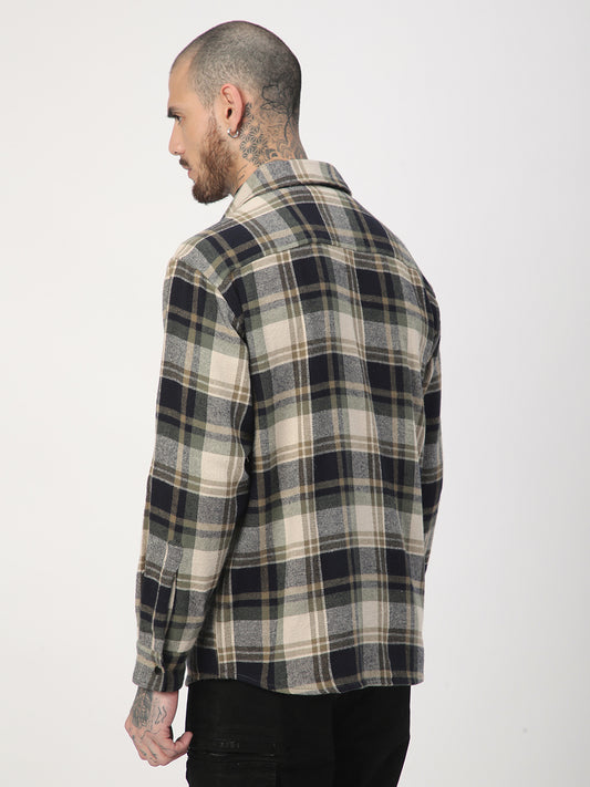 Multicolour Tartan Checked Double Pocket Flannel Shirt