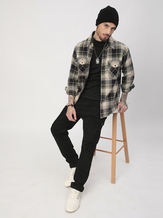 Multicolour Tartan Checked Double Pocket Flannel Shirt
