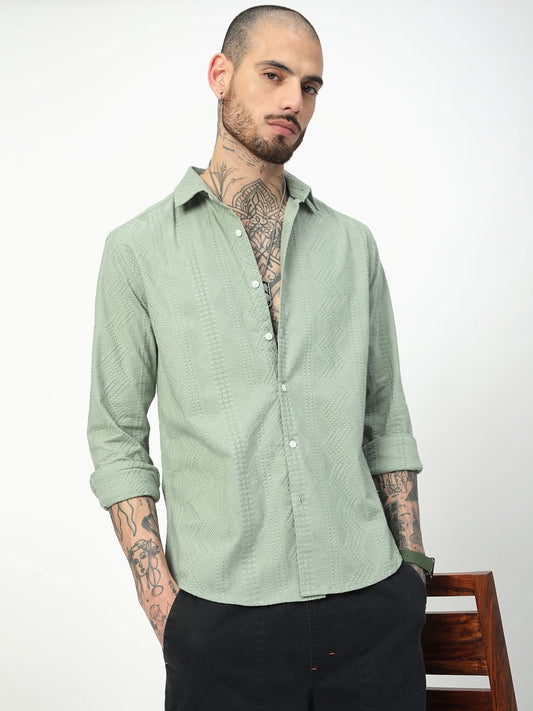 Premium Cotton Sage Green Embroidered Shirt
