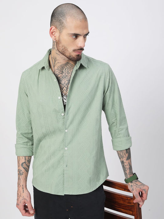 Premium Cotton Sage Green Embroidered Shirt