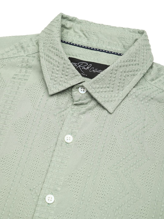 Premium Cotton Sage Green Embroidered Shirt
