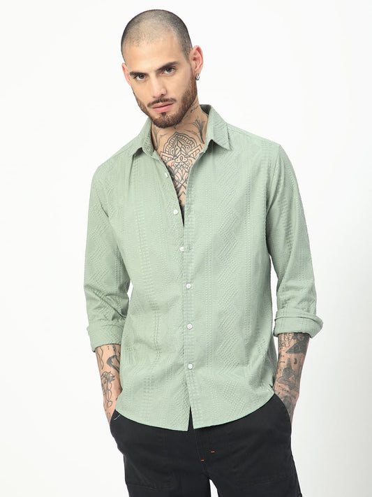 Premium Cotton Sage Green Embroidered Shirt