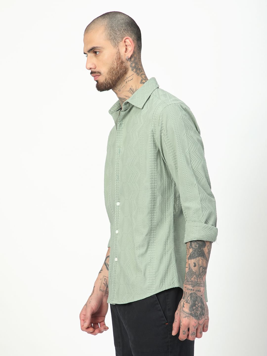 Premium Cotton Sage Green Embroidered Shirt
