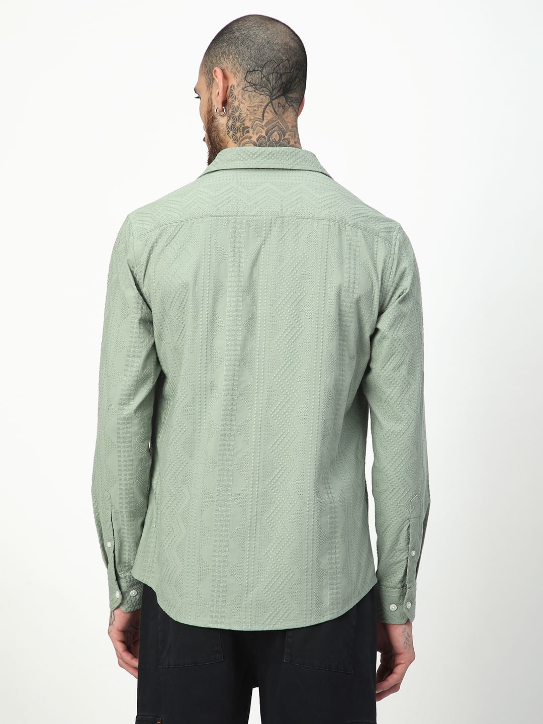 Premium Cotton Sage Green Embroidered Shirt