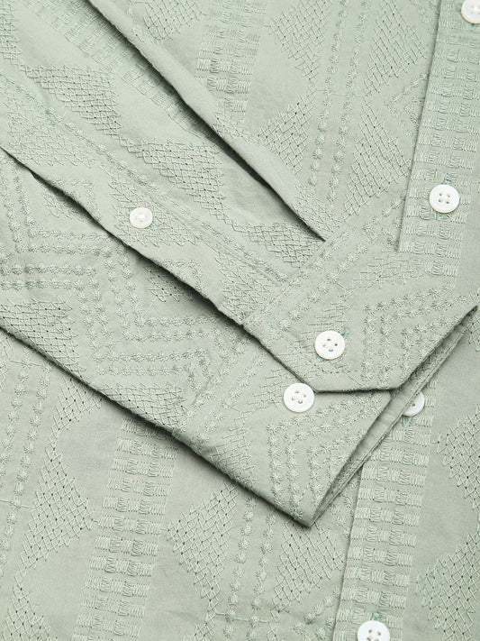 Premium Cotton Sage Green Embroidered Shirt
