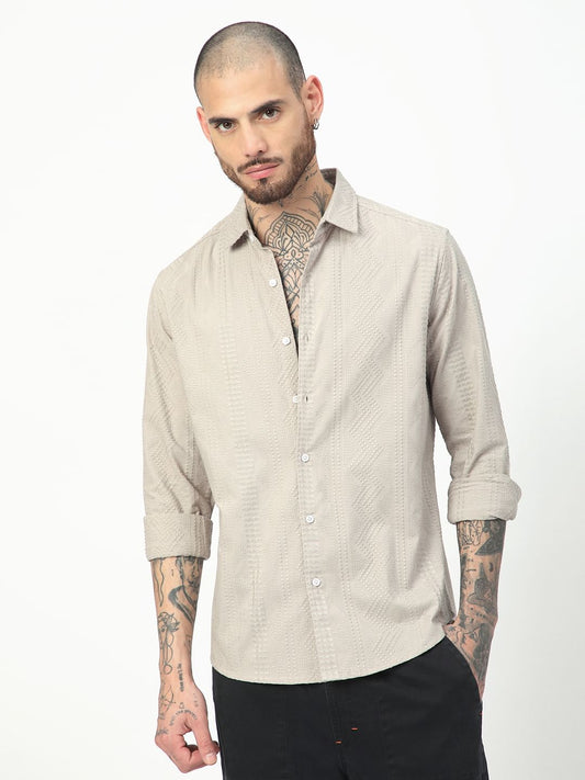 Premium Cotton Harbour Grey Geometric Embroidered Shirt