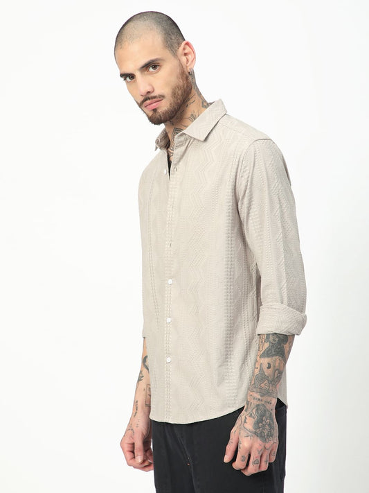 Premium Cotton Harbour Grey Geometric Embroidered Shirt