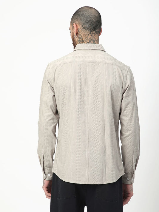 Premium Cotton Harbour Grey Geometric Embroidered Shirt