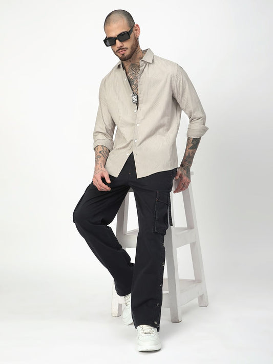 Premium Cotton Harbour Grey Geometric Embroidered Shirt