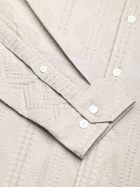Premium Cotton Harbour Grey Geometric Embroidered Shirt