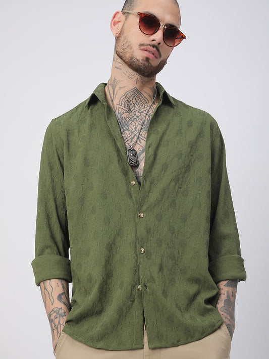 Basil Green Botanical Jacquard Shirt