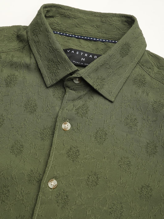 Basil Green Botanical Jacquard Shirt