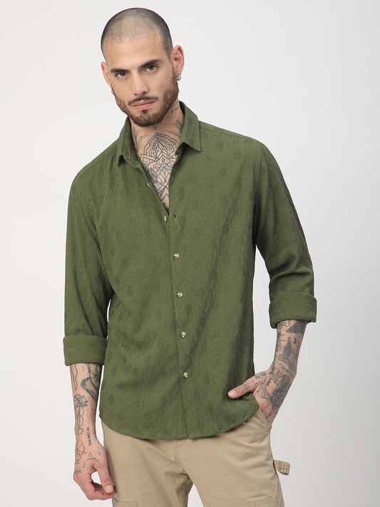 Basil Green Botanical Jacquard Shirt