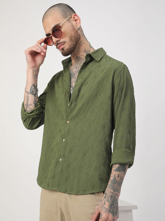 Basil Green Botanical Jacquard Shirt