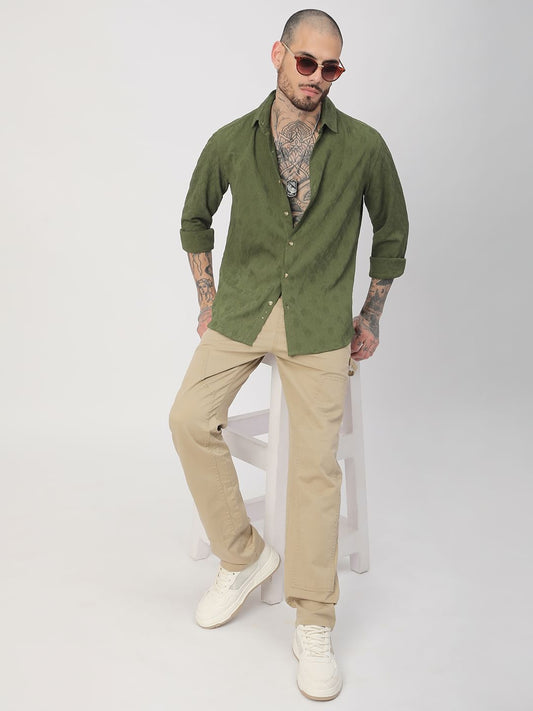 Basil Green Botanical Jacquard Shirt