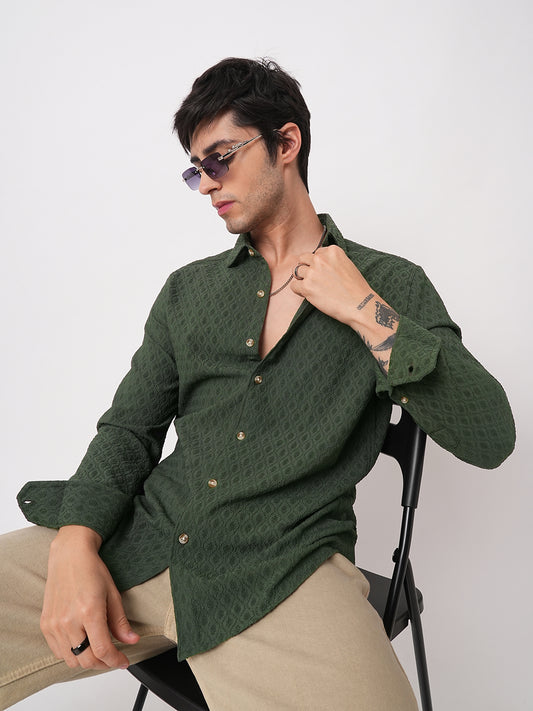 Pine Green Diamond Jacquard Shirt