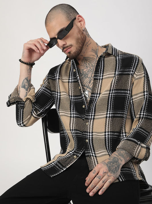 Black & Beige Heavy Twill Broad Checks Shirt