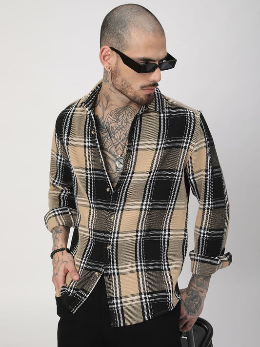 Black & Beige Heavy Twill Broad Checks Shirt