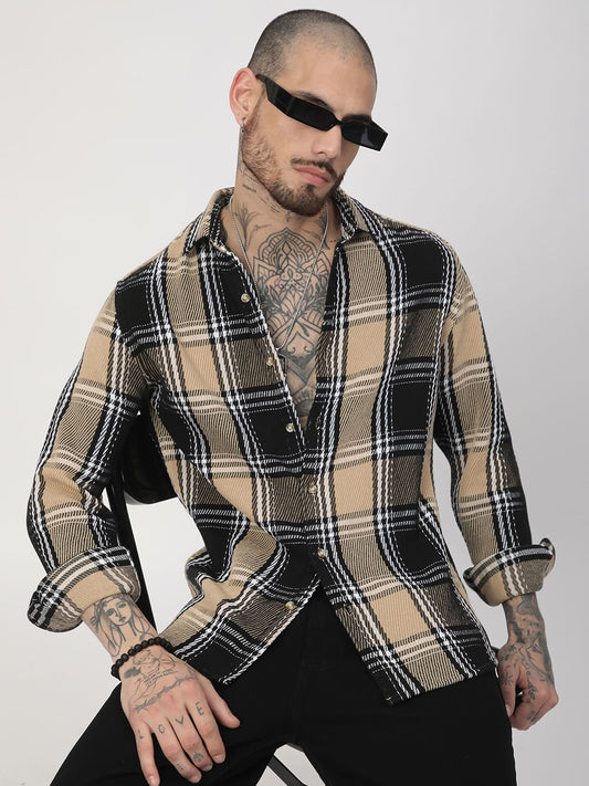 Black & Beige Heavy Twill Broad Checks Shirt