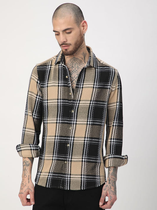 Black & Beige Heavy Twill Broad Checks Shirt