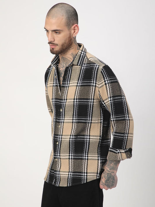 Black & Beige Heavy Twill Broad Checks Shirt