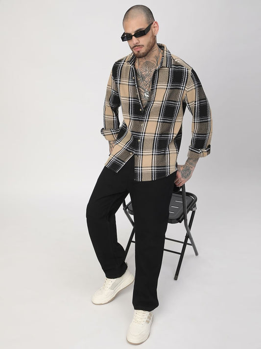 Black & Beige Heavy Twill Broad Checks Shirt