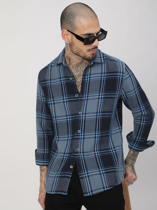 Opulent Blue Heavy Twill Tartan Checks Shirt