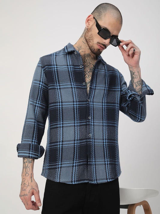Opulent Blue Heavy Twill Tartan Checks Shirt