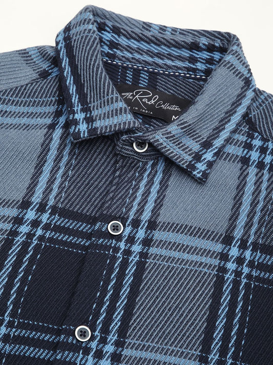 Opulent Blue Heavy Twill Tartan Checks Shirt