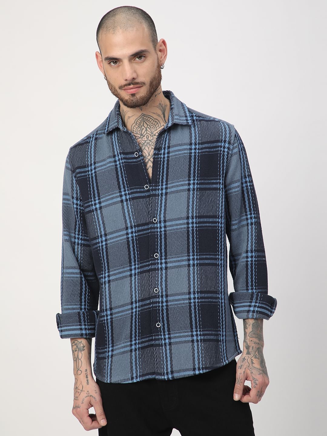 Opulent Blue Heavy Twill Tartan Checks Shirt