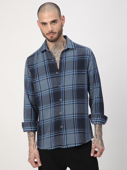 Opulent Blue Heavy Twill Tartan Checks Shirt