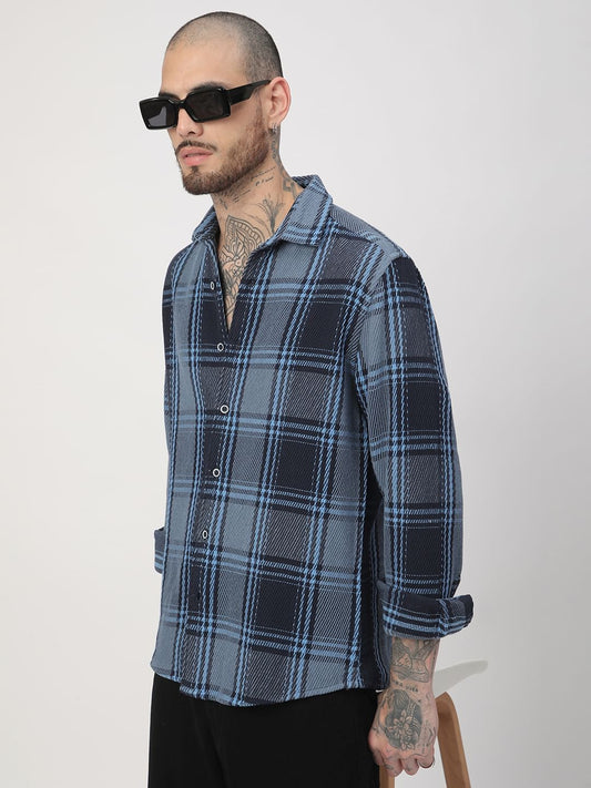 Opulent Blue Heavy Twill Tartan Checks Shirt