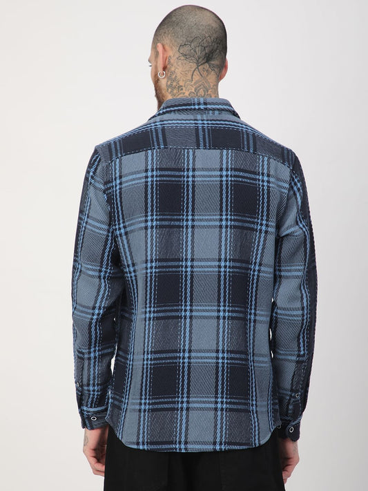 Opulent Blue Heavy Twill Tartan Checks Shirt