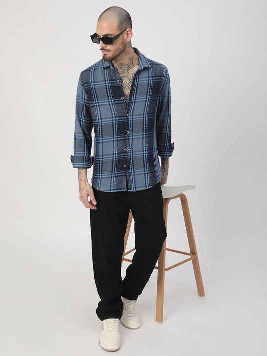 Opulent Blue Heavy Twill Tartan Checks Shirt
