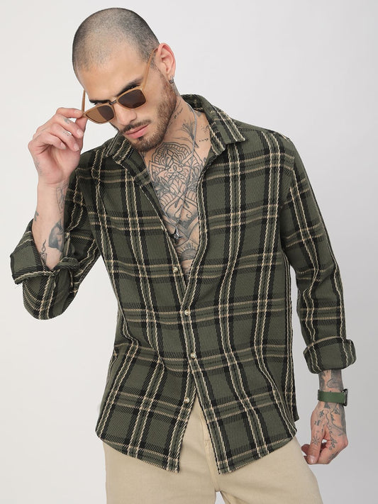 Opulent Olive & Black Heavy Twill Box Checks Shirt