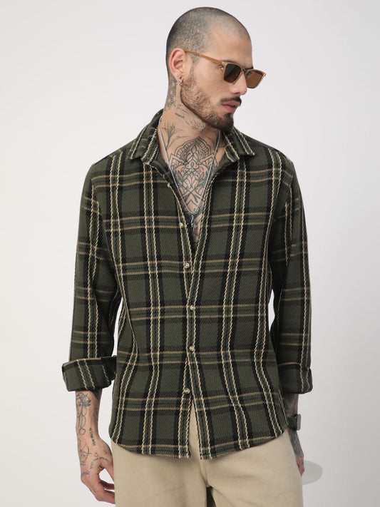 Opulent Olive & Black Heavy Twill Box Checks Shirt