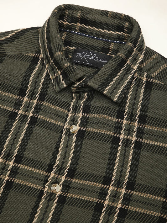 Opulent Olive & Black Heavy Twill Box Checks Shirt