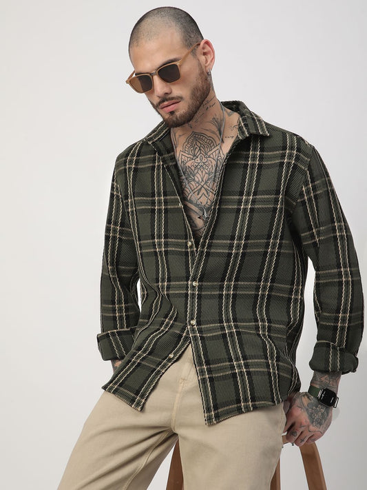 Opulent Olive & Black Heavy Twill Box Checks Shirt