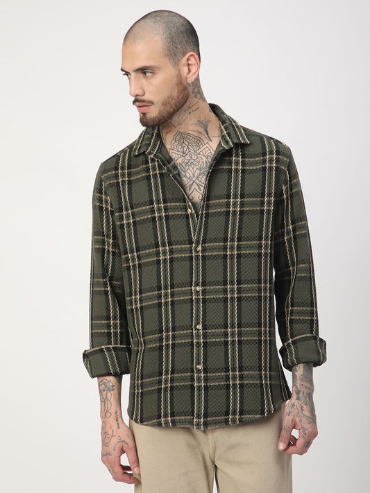 Opulent Olive & Black Heavy Twill Box Checks Shirt