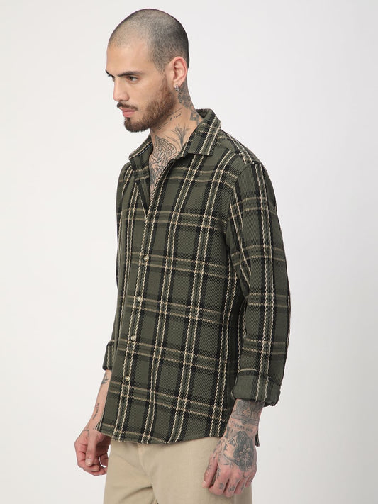 Opulent Olive & Black Heavy Twill Box Checks Shirt