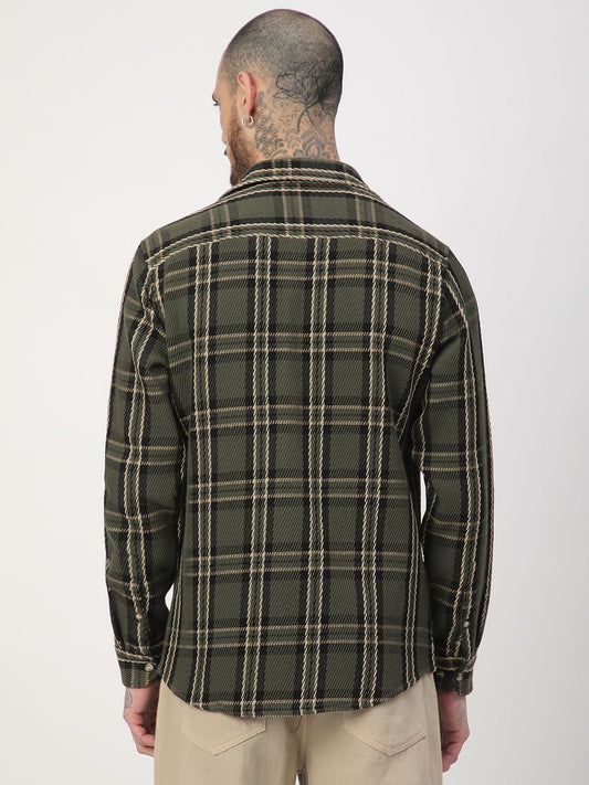 Opulent Olive & Black Heavy Twill Box Checks Shirt