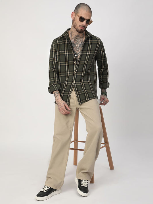 Opulent Olive & Black Heavy Twill Box Checks Shirt