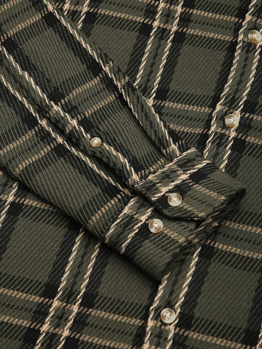 Opulent Olive & Black Heavy Twill Box Checks Shirt