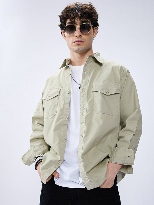 Super Soft Earthy Green Double Pocket Overshirt