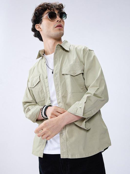 Super Soft Earthy Green Double Pocket Overshirt