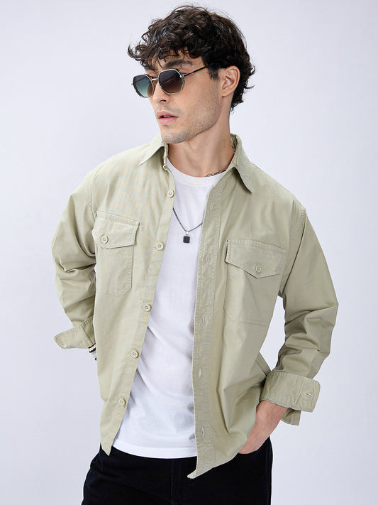 Super Soft Earthy Green Double Pocket Overshirt