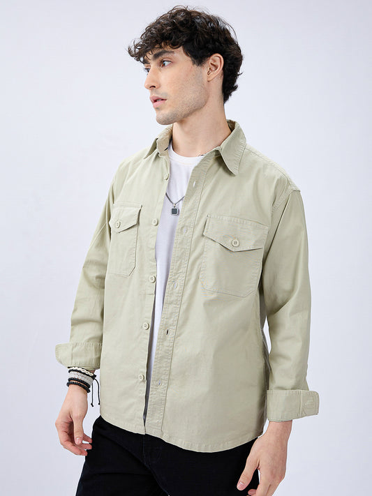 Super Soft Earthy Green Double Pocket Overshirt